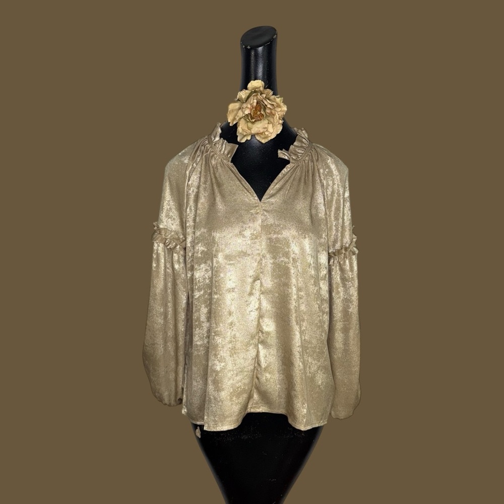 NWT Ivy Jane Metallic Popover Ruffled Top